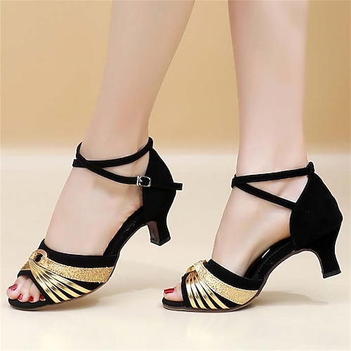 Suede black gold-soft rubber sole-5.5cm heel