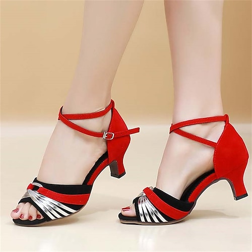 Suede Red Silver-Soft Rubber Sole-5.5cm Heel