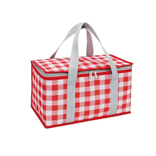 Picnic bag - red and white grid