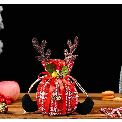 Antler bell red and white plaid apple bag