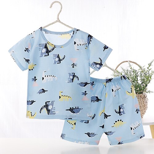 Short Set Net Sky Blue Dinosaur