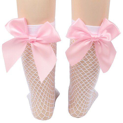 White fishnet stockings  pink knot