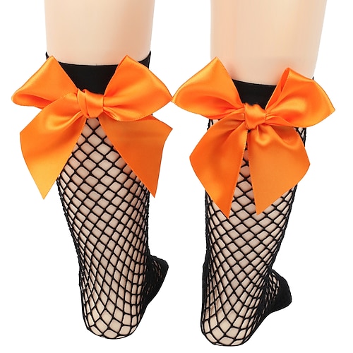 Black fishnet stockings  orange knot