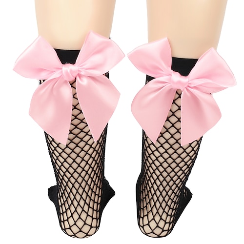 Black fishnet stockings  pink knot