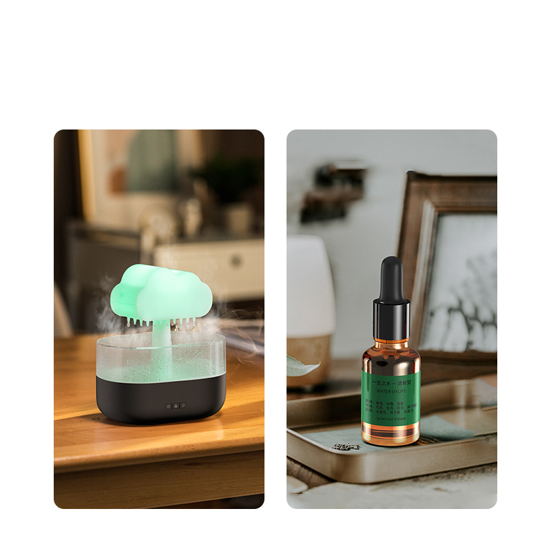 Black clouds and rain USB plug-in humidifying aromatherapy machine + seven-color night light + 1 bottle of essential oil fresh type