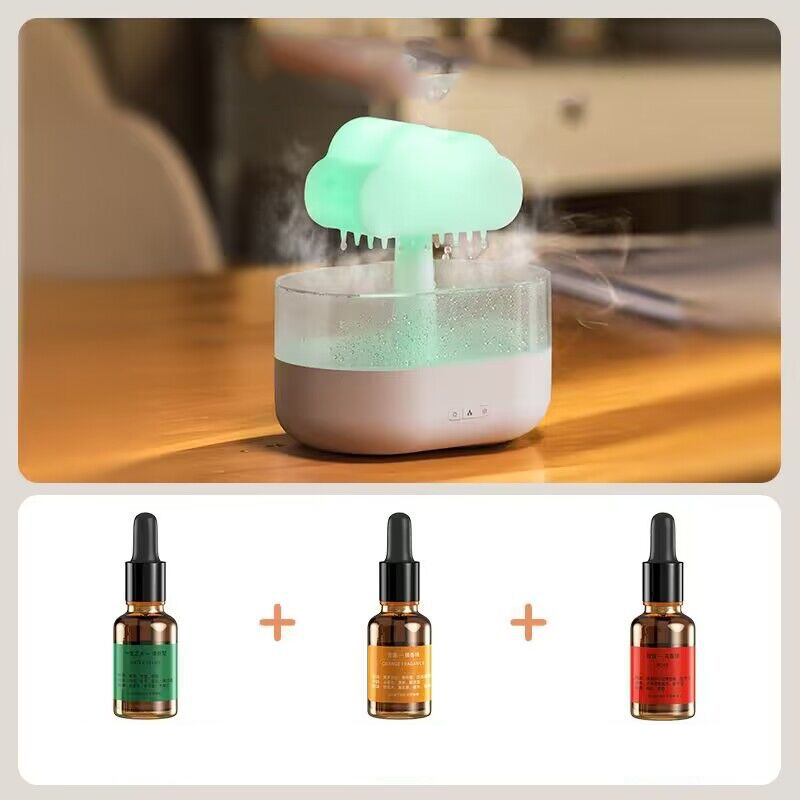 White clouds and rain USB plug-in humidifying aromatherapy machine + seven-color night light + 3 bottles of essential oil  cologne + floral + fresh